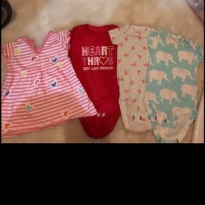 3 onesies & 1 dress